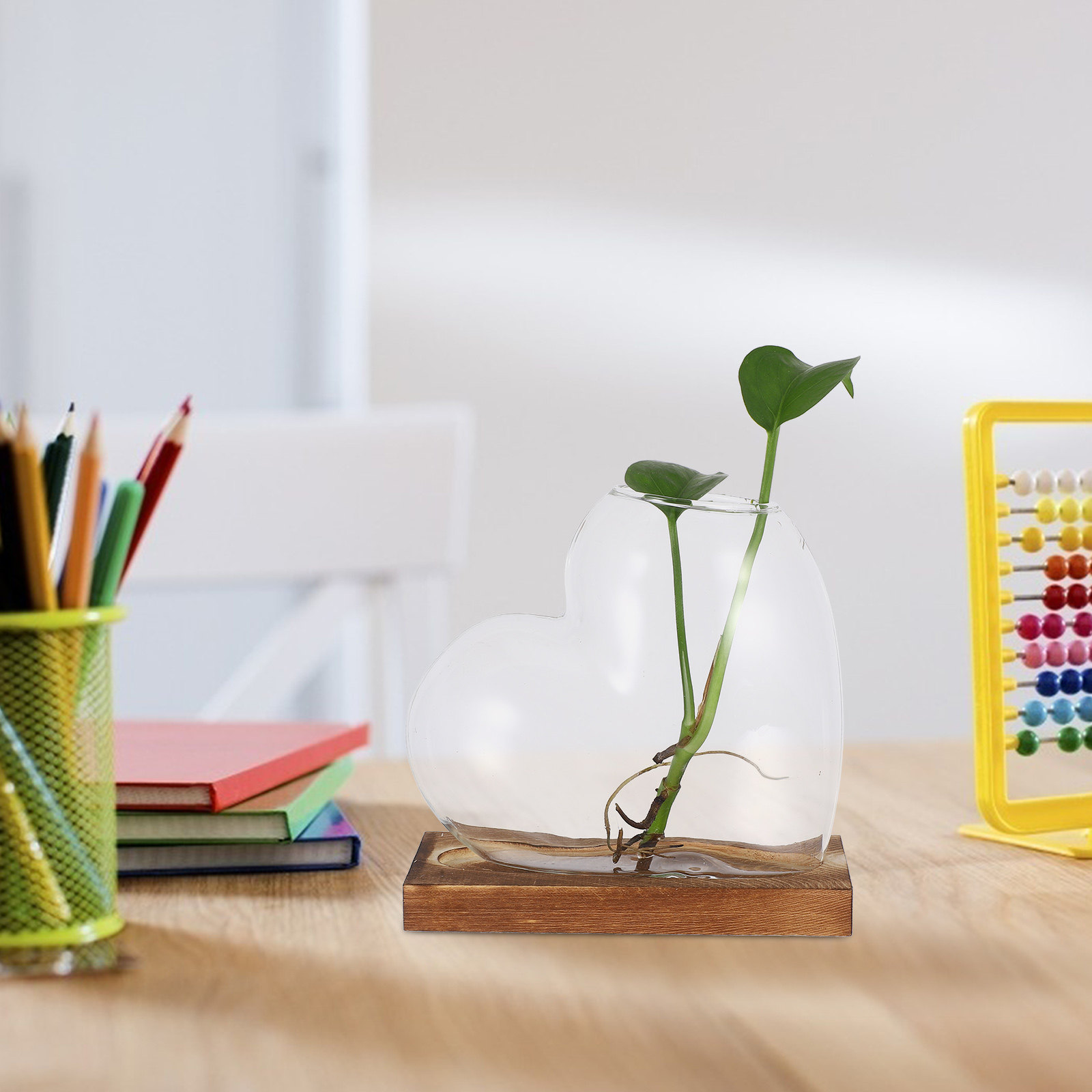 Propagation Station Vase - Creative Hydroponic Vase Transparent Glass Wooden